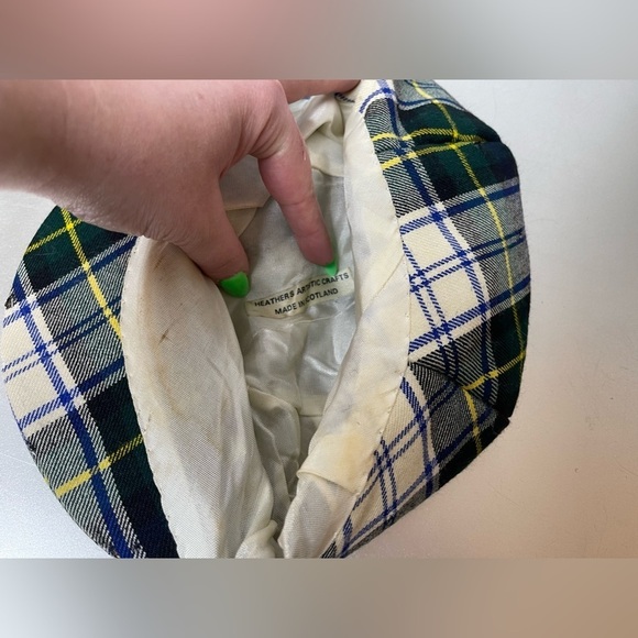 Scotland Wool Beret Tam Pom Pom Hat Plaid Blue Green - Picture 3 of 5